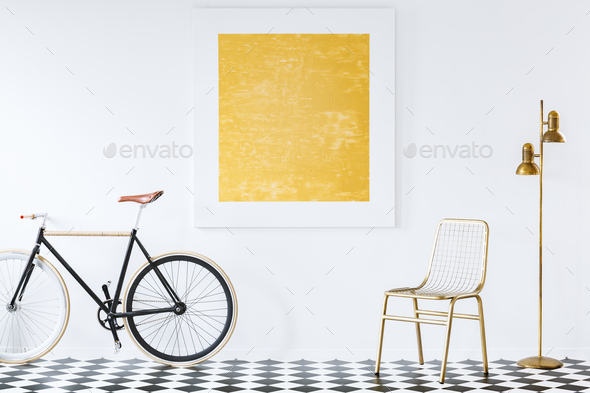 Bike in white living room - Stock Photo - Images