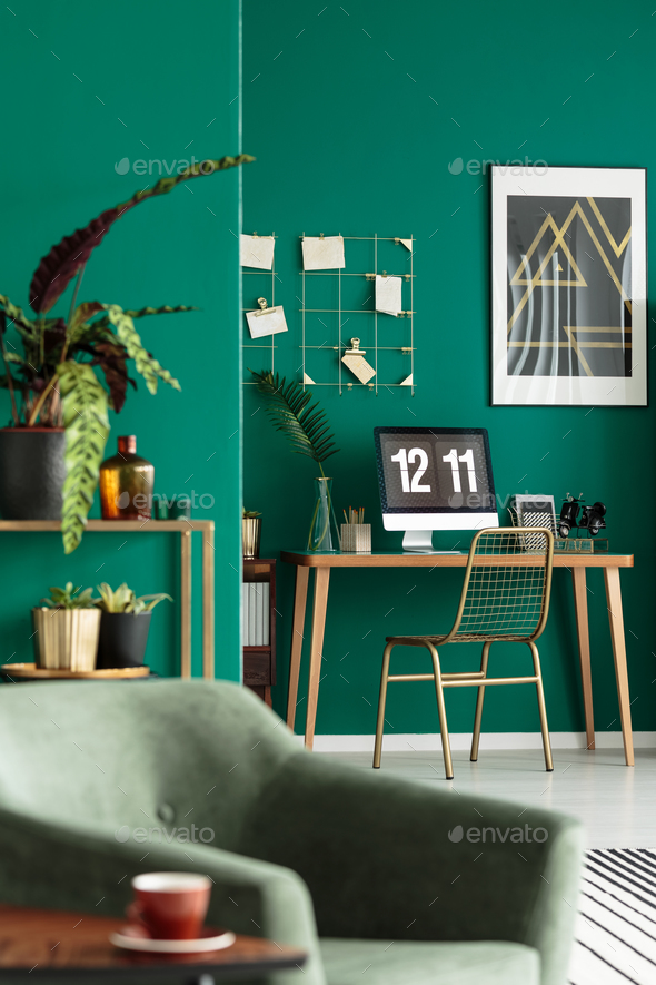 Desk in stylish living room - Stock Photo - Images