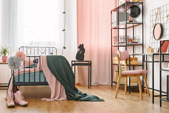 Industrial black furniture in bedroom - Stock Photo - Images