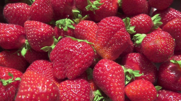 Motion Camera Over a Beautiful Ripe Juicy Strawberry