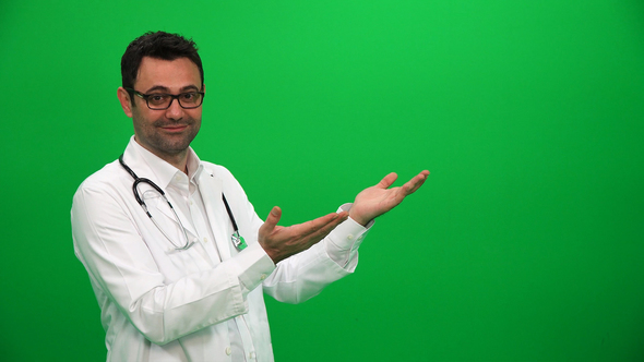 Doctor Making Presenting Gesture With Hands. Left Side. alt