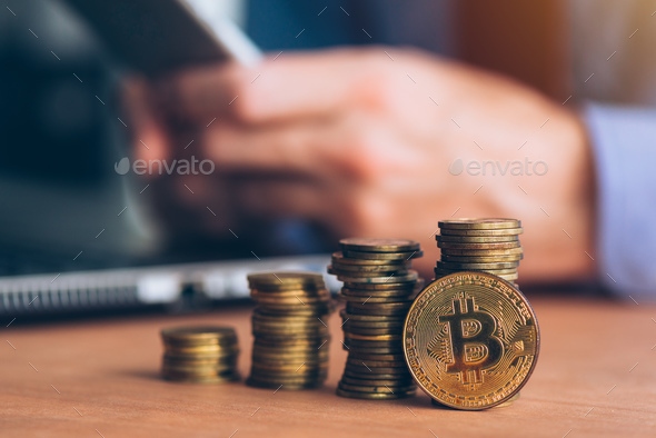 Bitcoin cryptocurrency trader - Stock Photo - Images
