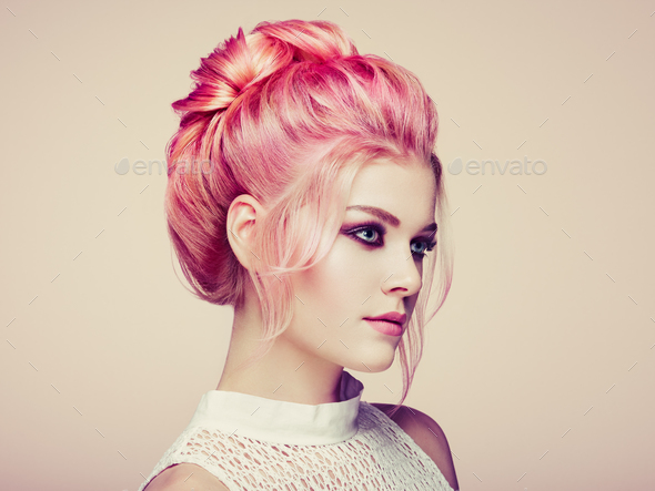 Blonde girl with elegant and shiny hairstyle - Stock Photo - Images