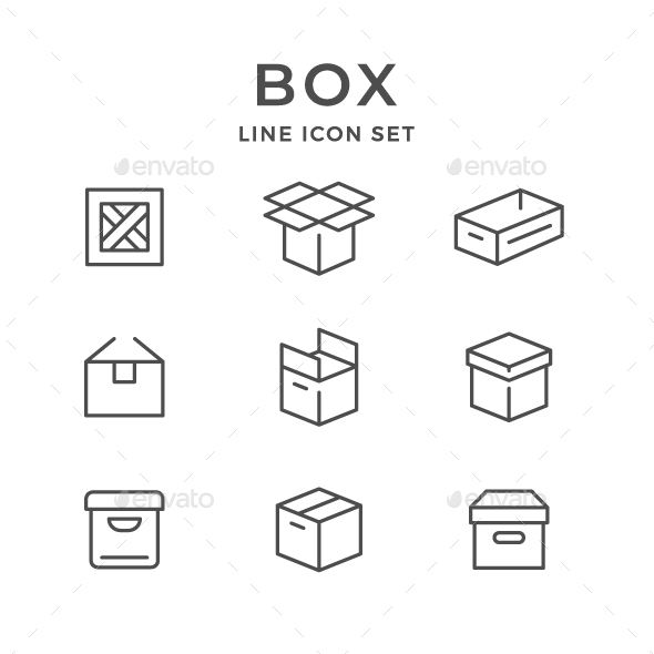 Set Line Icons of Box - Man-made objects Objects