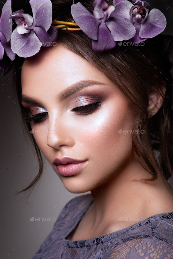 Beautiful Girl with Flowers. - Stock Photo - Images