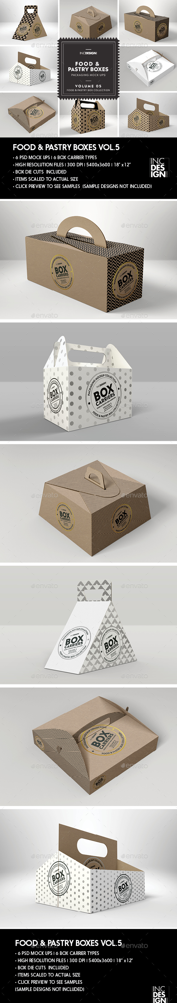 Food Pastry Boxes Vol.5: Kraft Carrier Boxes | Take Out Packaging Mock Ups - Food and Drink Packaging