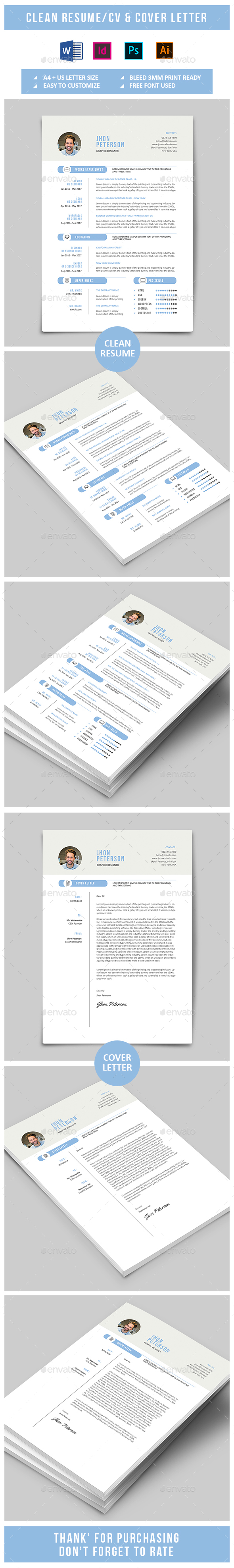 Clean Resume & Cover Letter Vol 2 - Resumes Stationery