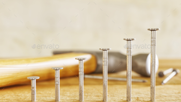Hammer and Nails Arranged into incremental Graph - 3D Illustrati - Stock Photo - Images