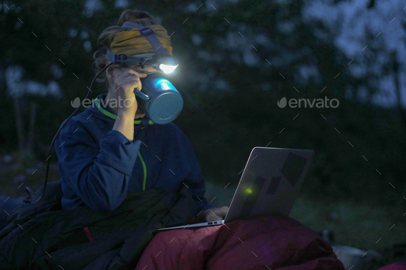 camping laptop at night Stock Photo by PaulSchlemmer | PhotoDune
