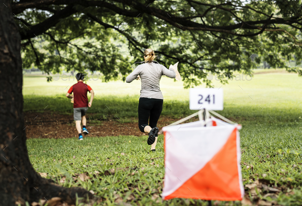 Outdoor orienteering check point activity - Stock Photo - Images