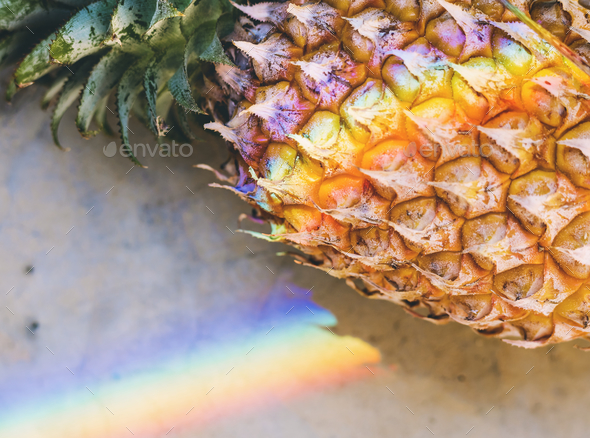 Closeup of fresh pineapple with rainbow prism light Stock Photo by Rawpixel