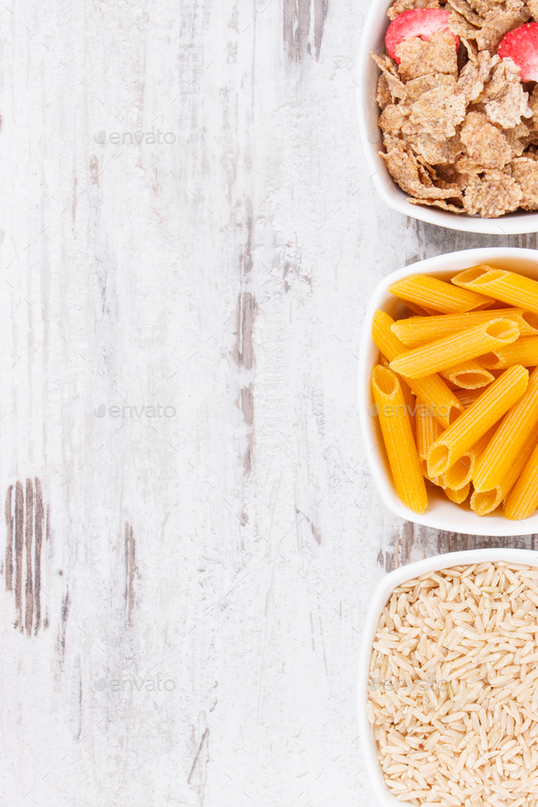 Products and ingredients containing carbohydrates and dietary fiber - Stock Photo - Images