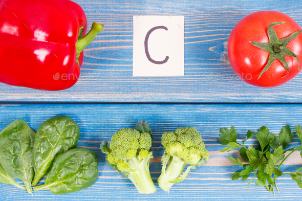 Vegetables containing vitamin C and natural minerals, concept of strengthening immunity - Stock Photo - Images