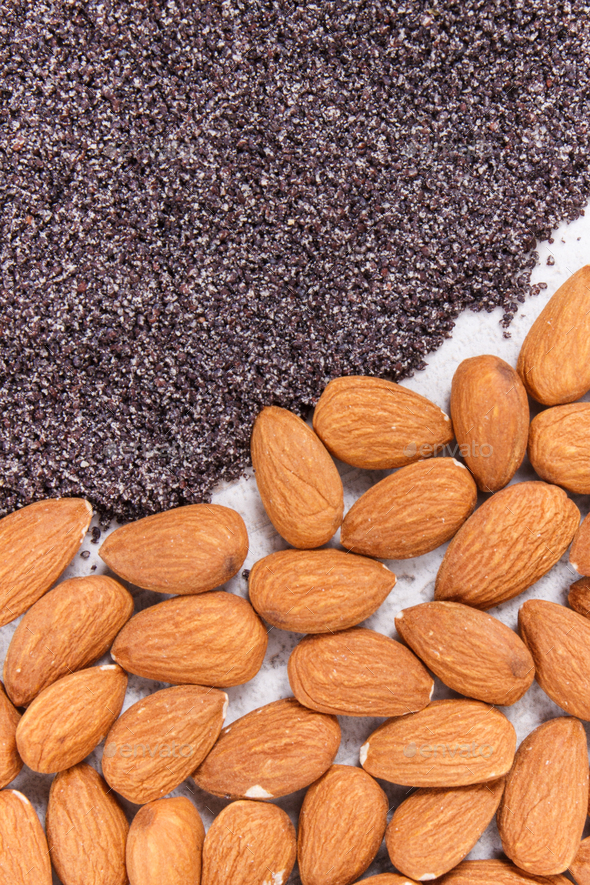 Products and ingredients containing calcium and dietary fiber, healthy nutrition - Stock Photo - Images