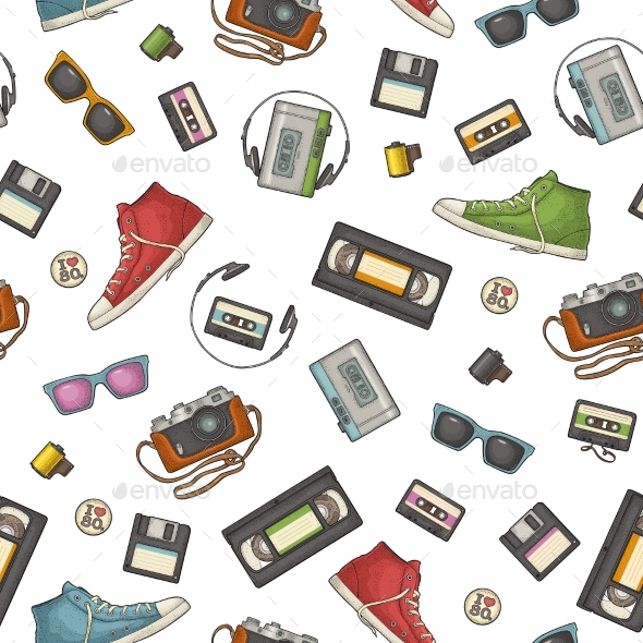 Seamless Pattern of Retro Technology Objects - Patterns Decorative