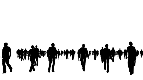 Crowd of Silhouettes People Moves on White alt