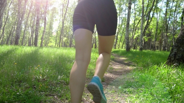 Young Female Athlete Jogging in Forest. Woman Doing Morning Physical Training.