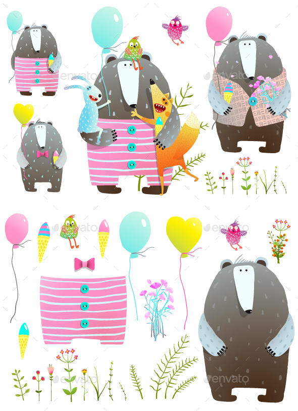 Bear Fox Rabbit Greeting Card Set - Animals Characters