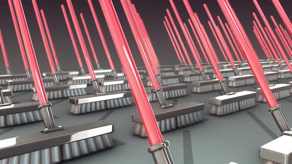 A Lot Of Plastic Brooms In A Row Hd alt