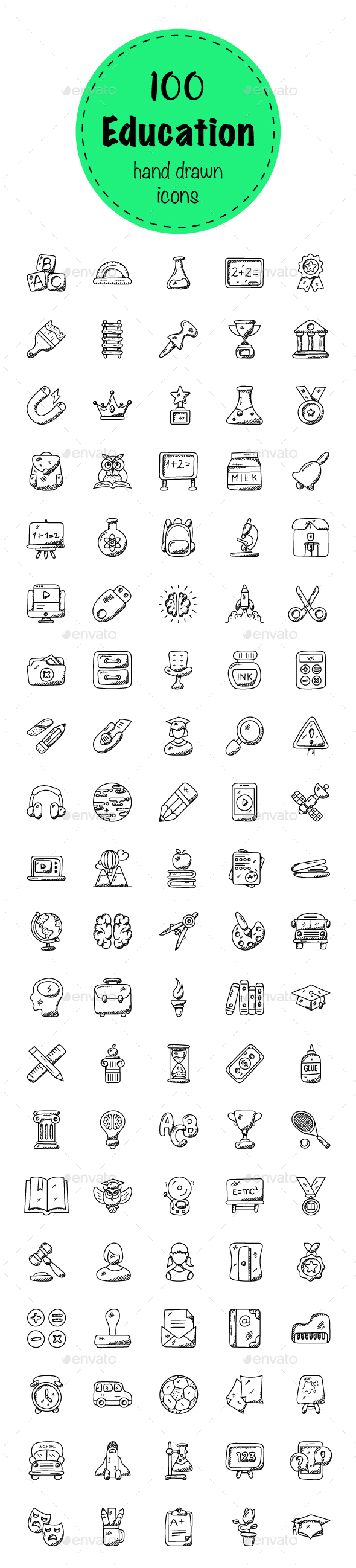 100 Education Doodle Icons - Icons