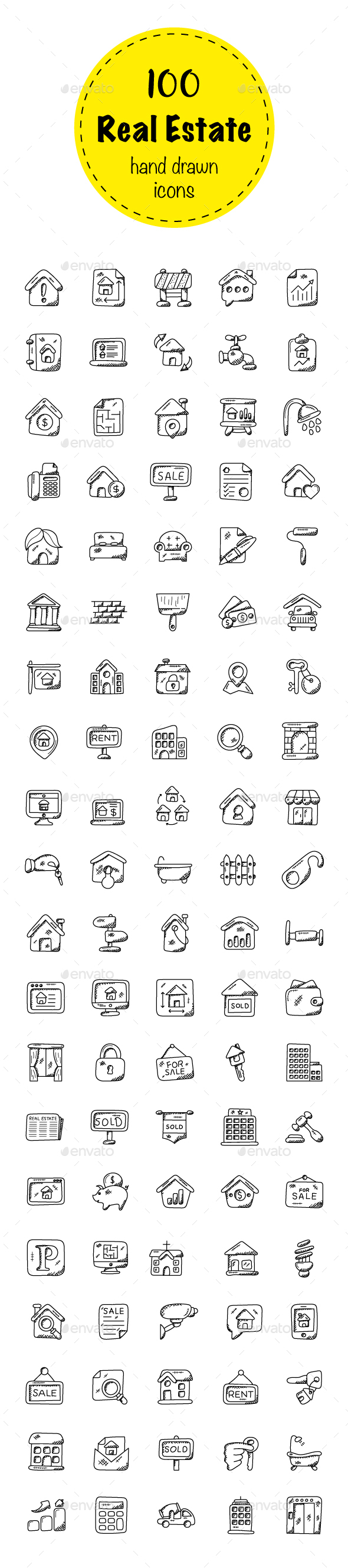 100 Real Estate Doodle Icons - Icons