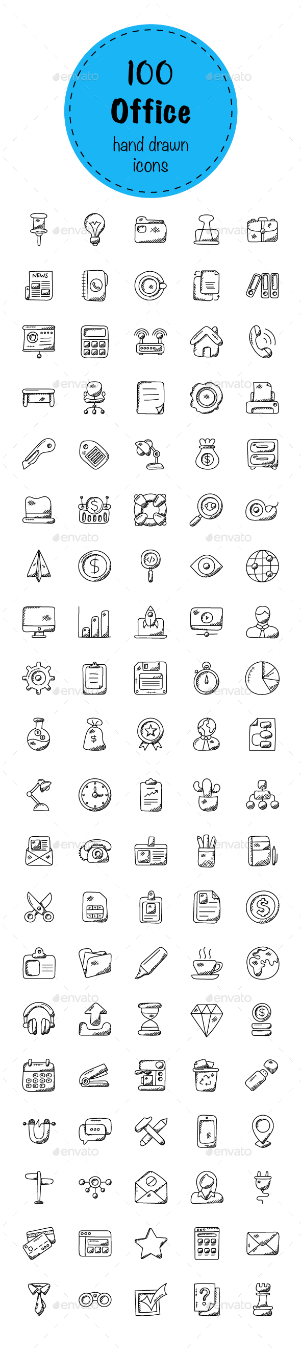 100 Office Doodle Icons - Icons