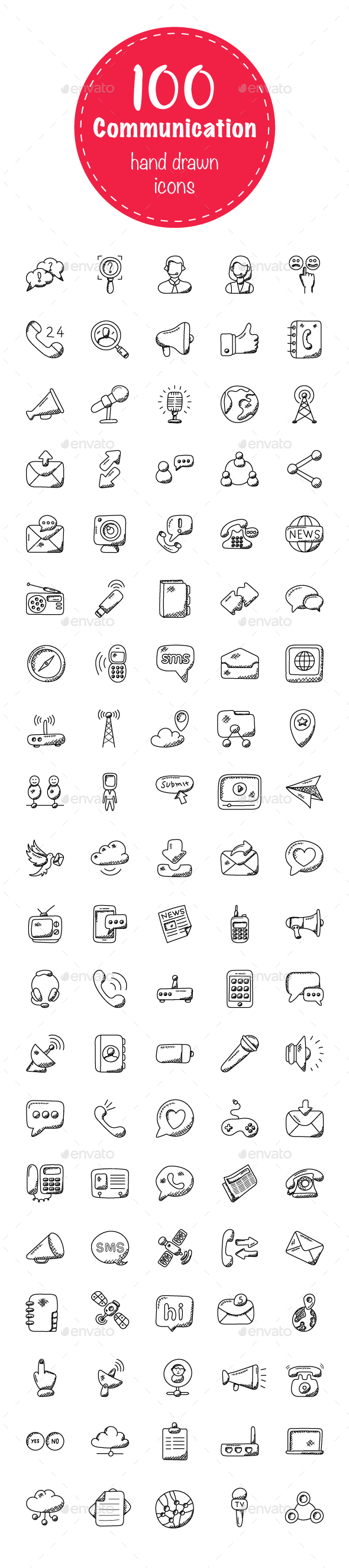 100 Communication Doodle Icons - Icons