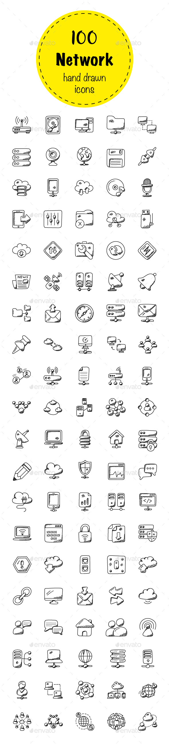 100 Network Doodle Icons - Icons