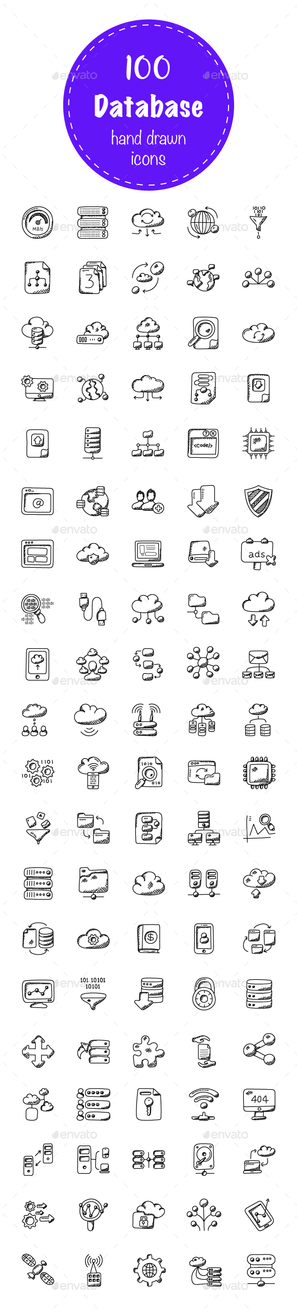 100 Database and Storage Doodle Icons - Icons