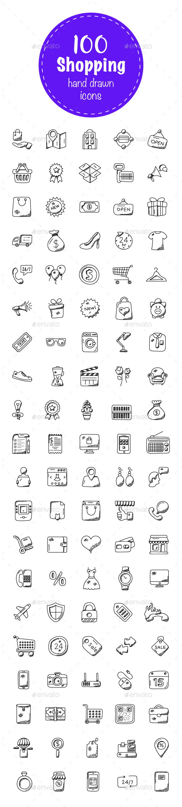 100 Shopping Doodle Icons - Icons