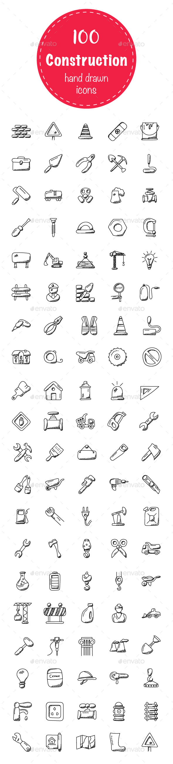 100 Construction Doodle Icons - Icons