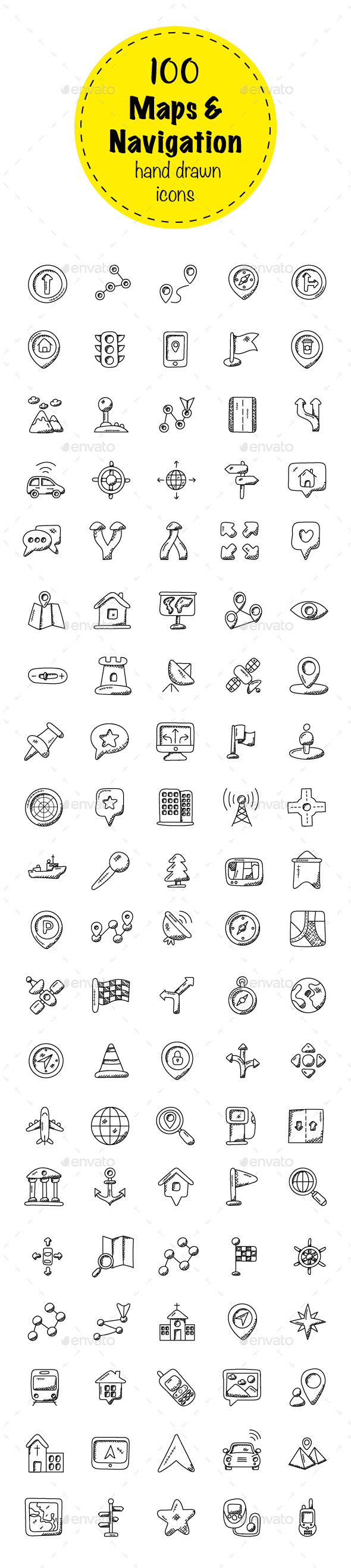 100 Maps And Navigation Doodle Icon - Icons
