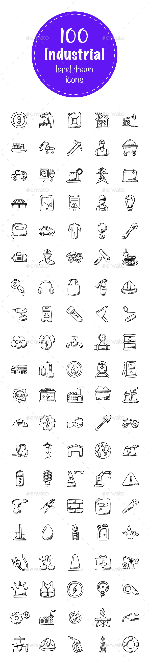100 Industrial Doodle Icons - Icons