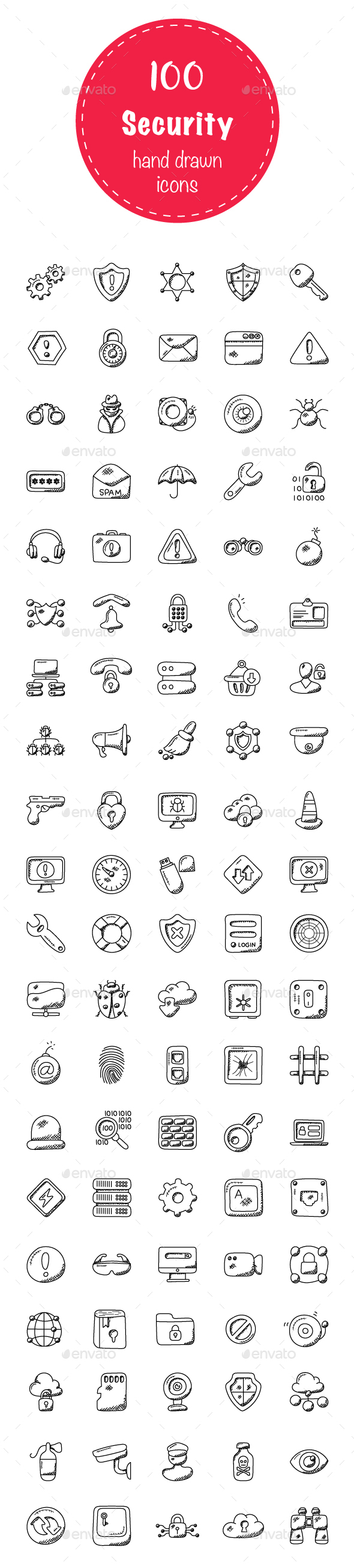 100 Security Doodle Icons - Icons