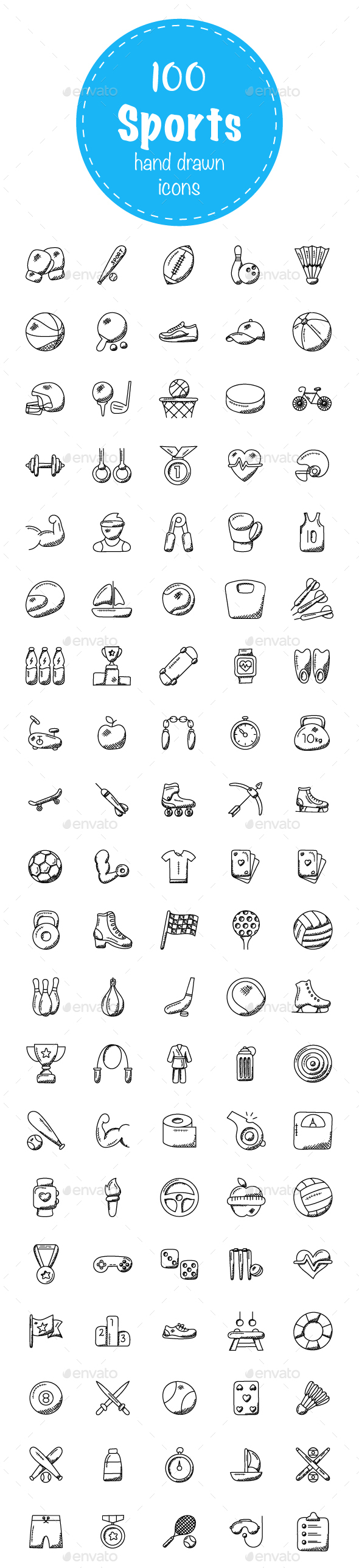 100 Sports Doodle Icons - Icons