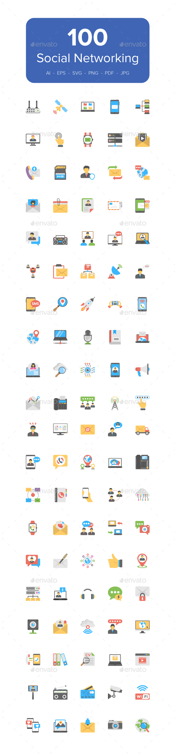 100 Social Networking Flat Icons - Icons