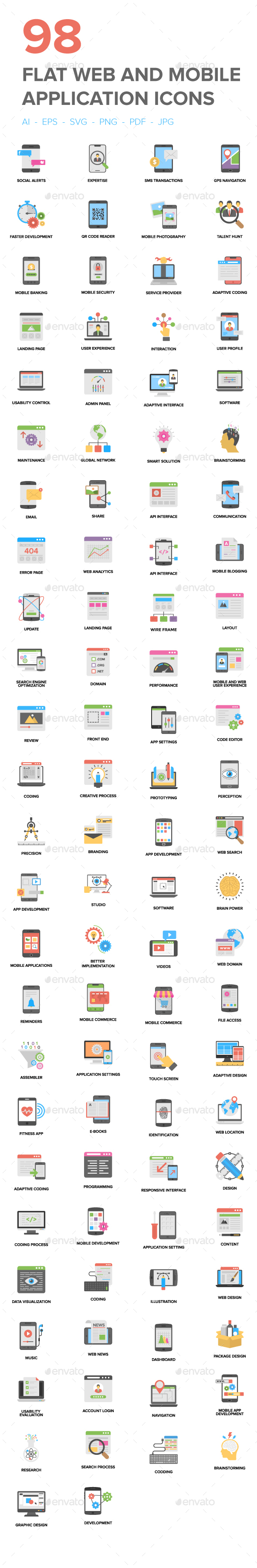 98 Flat Web and Mobile App Icons - Icons