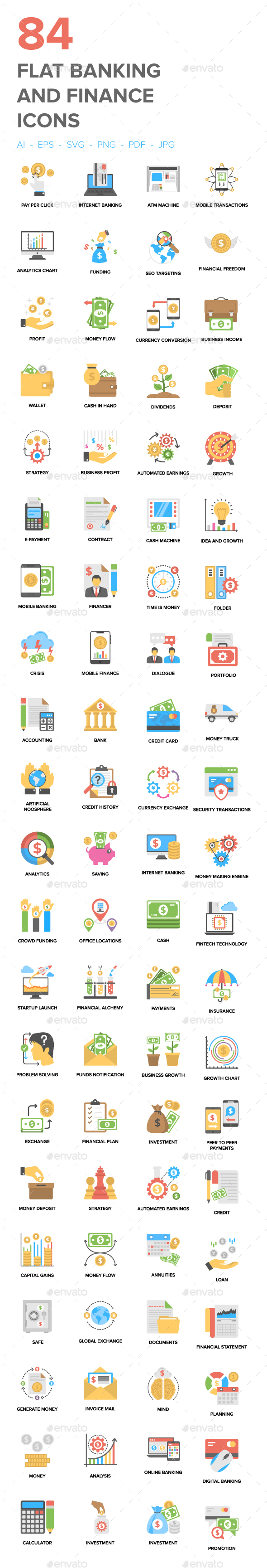 84 Flat Banking and Finance Icons - Icons
