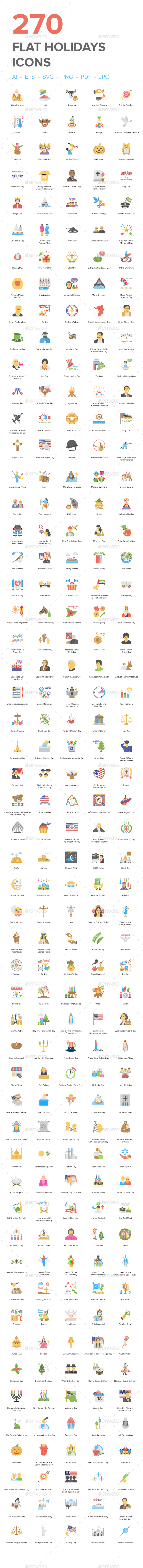 270 Flat Holiday Icons - Icons