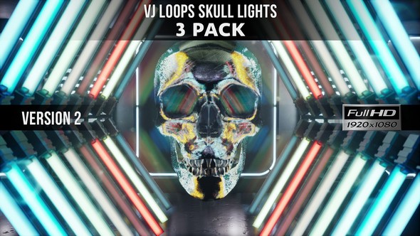 VJ Loops Neon Skull Lights Ver.2 - 3 Pack