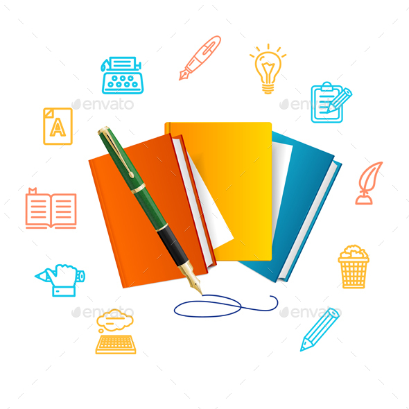 Writer Concept with Realistic Detailed Book - Miscellaneous Vectors