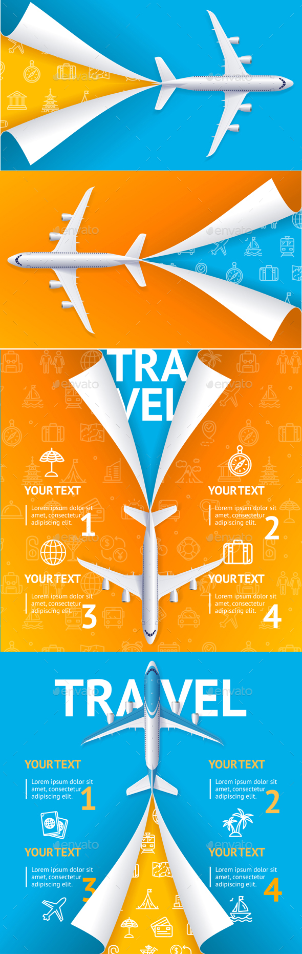 Realistic Detailed Airplane Travel Concept Flyer Set - Travel Conceptual