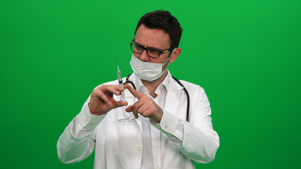 Doctor With Needle on Green Screen