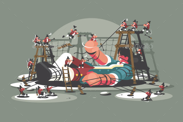 Gulliver Lies Bound by Ropes - People Characters
