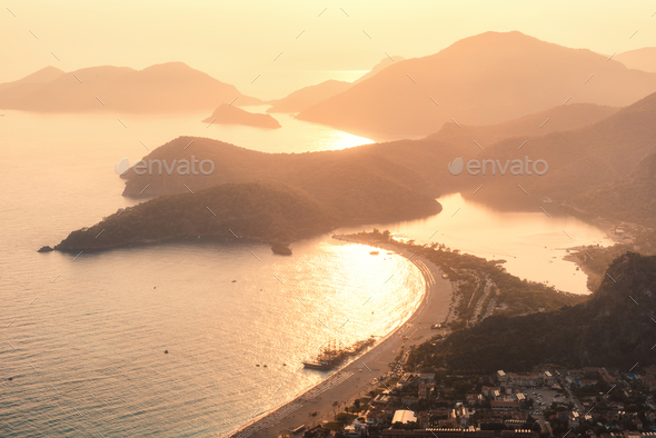 Amazing view from the mountain peak on Oludeniz, Turkey - Stock Photo - Images