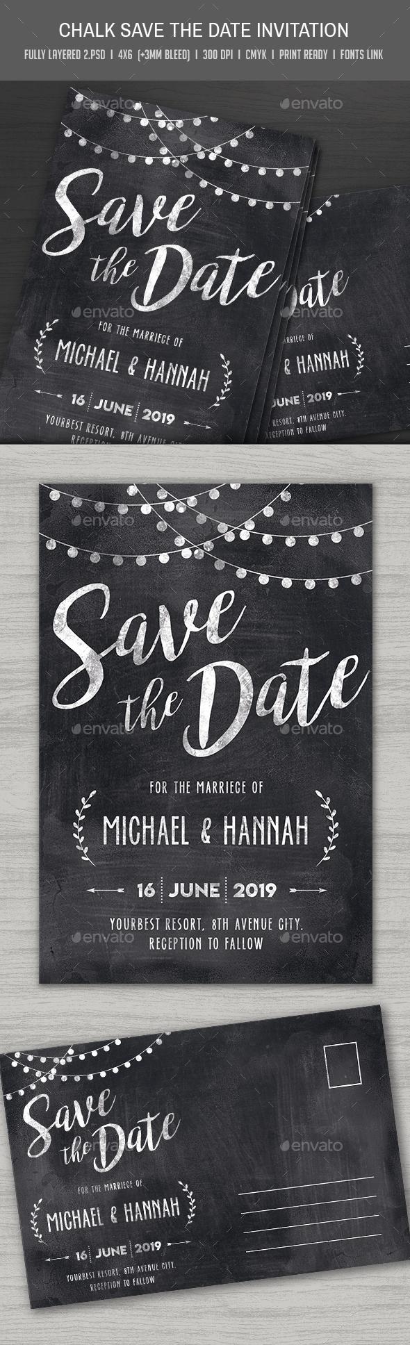Chalk Save the Date Invitation, - Cards & Invites Print Templates