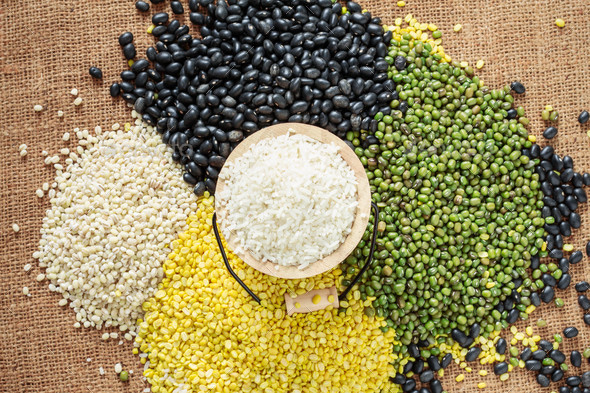 Rice and beans on sack Stock Photo by start08 | PhotoDune