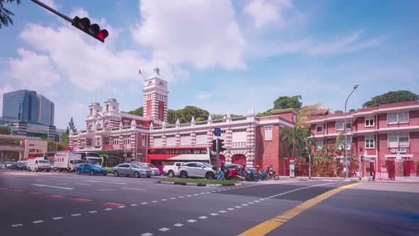 Traffic view with background Singapore landmark financial business district. alt