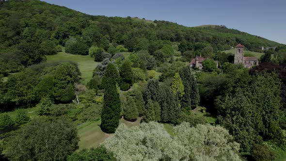 Little Malvern Priory AONB Malvern Hills Worcestershire UK Sunny Aerial Spring Landscape