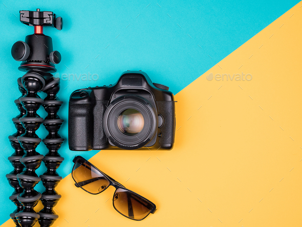 Traveller blogger kit for summer vacation - Stock Photo - Images